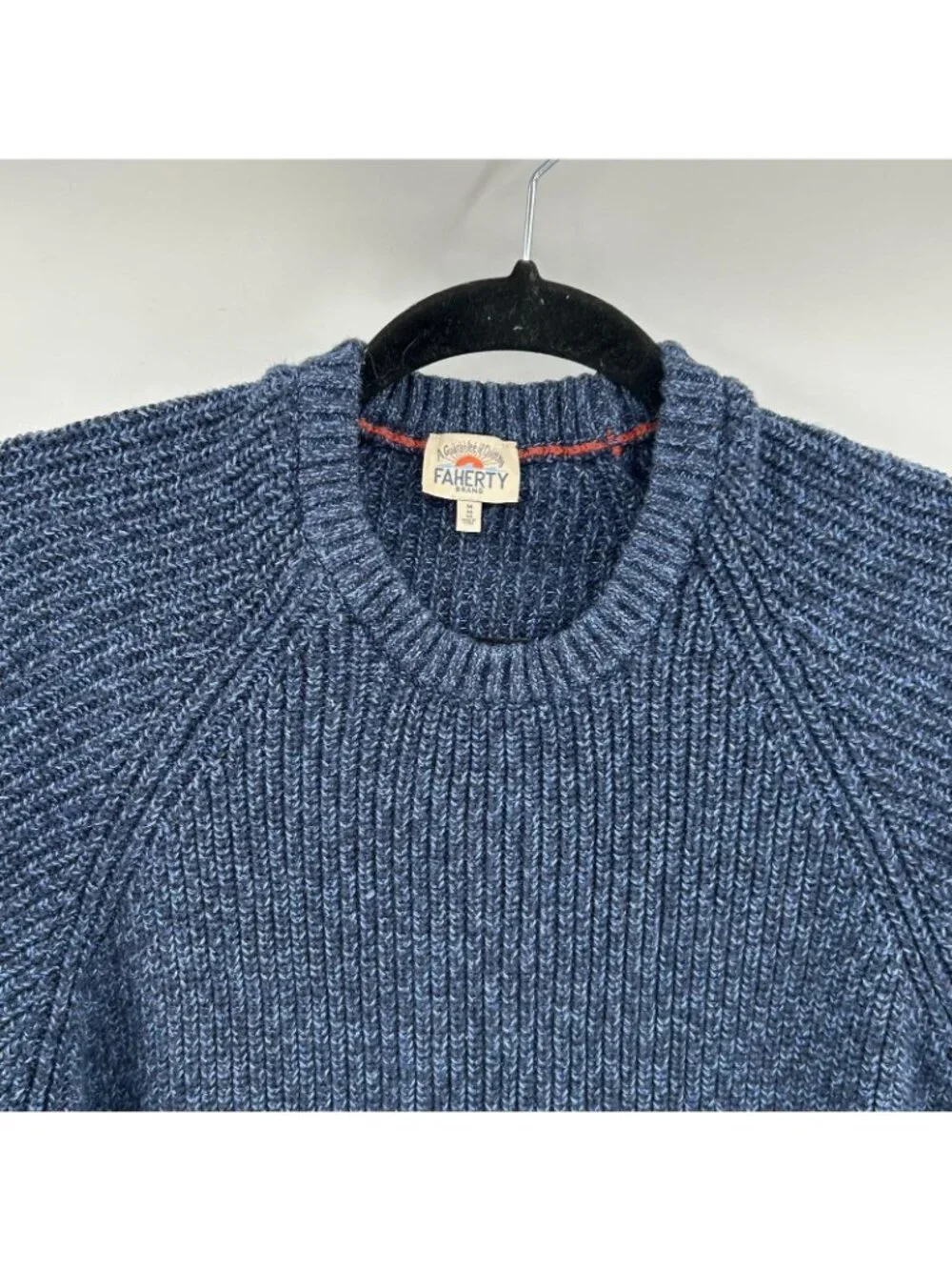 Faherty Sweater Men's Medium Blue Knit Crewneck Organic Cotton & Cashmere Blend